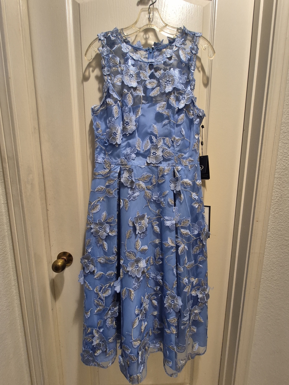 NWT Adrianna Papell 3D Floral Embroidered Fit & Flare Midi Dress - Ice Blue